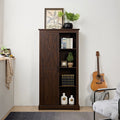 Tall Kitchen Storage Cabinet with Sliding Doors - Dark Brown