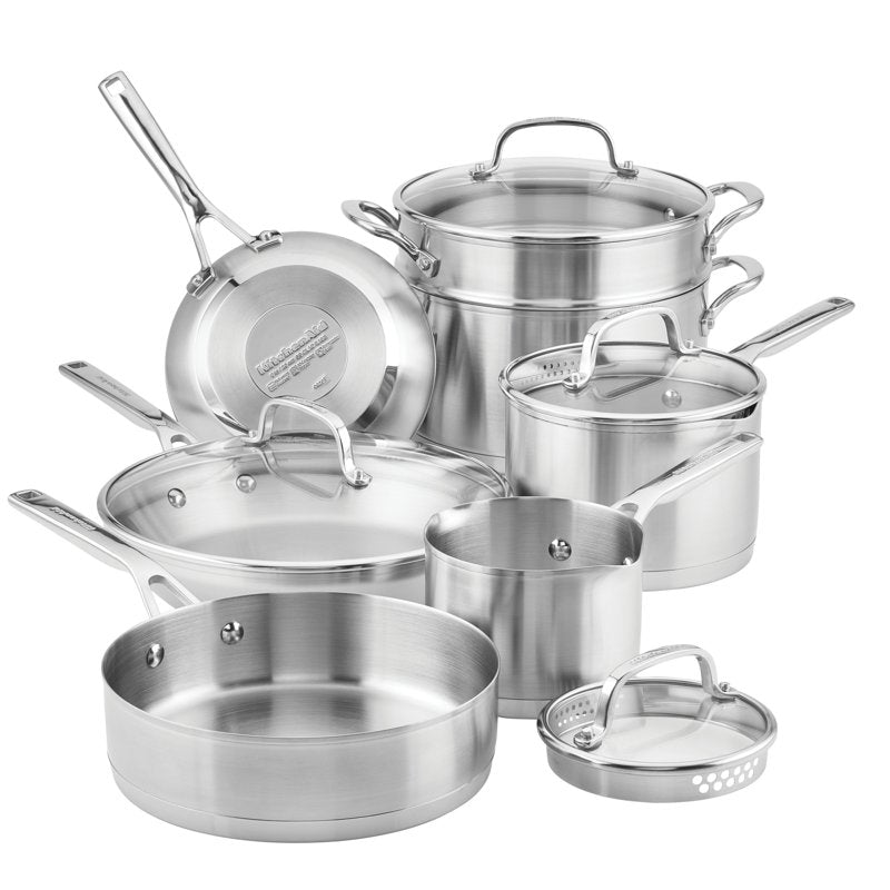 11-Piece Stainless Steel Cookware Set with Induction Compatibility