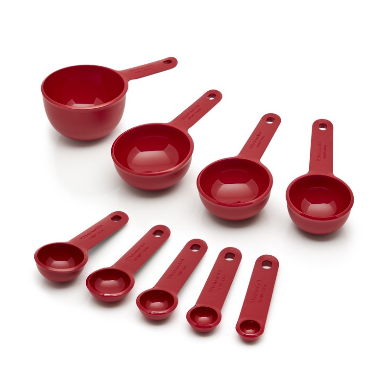 9-Piece Plastic Measuring Cups and Spoons Set - Red