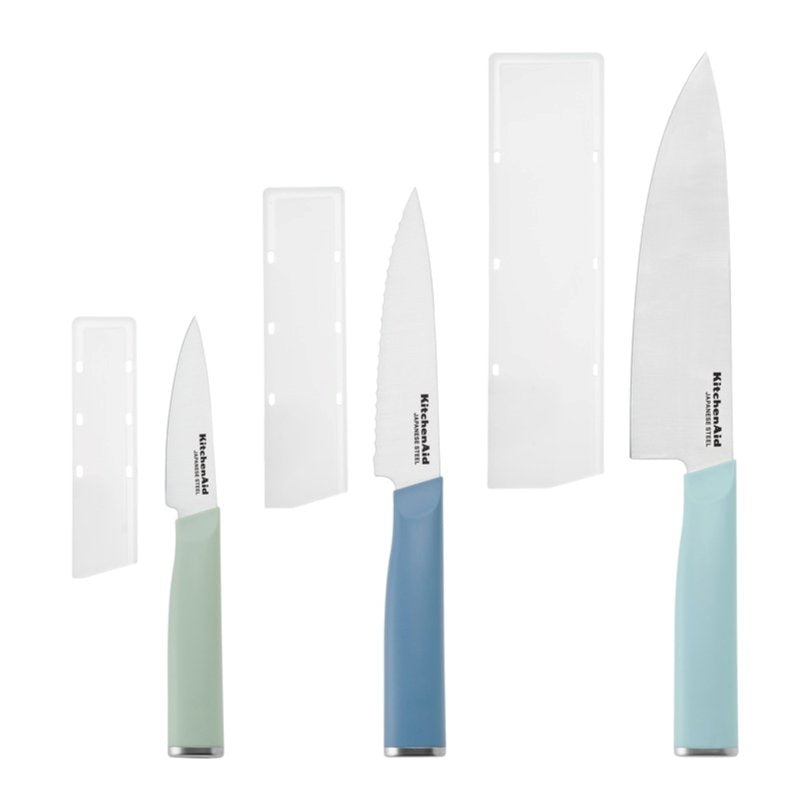 3-Piece Stainless Steel Chef Knife Set - Blue Velvet, Pistachio, Mineral Water