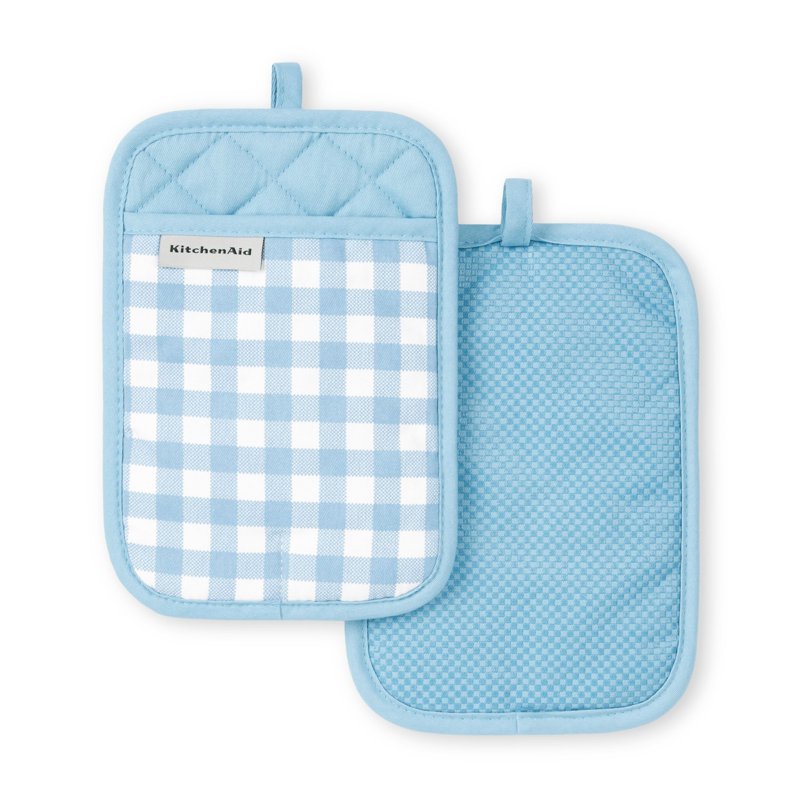 Gingham Pot Holder Set - Blue Velvet, 2-Pack, 7" x 10"