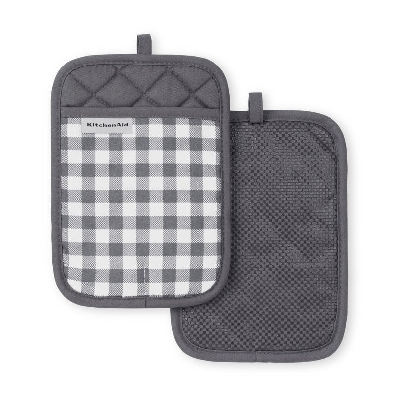 Gingham Pot Holder Set - Charcoal Grey, 2-Pack, 7"x10"