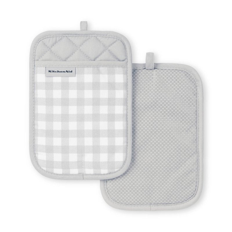 Gingham Pot Holder Set - Matte Grey, 2-Pack, 7"x10"