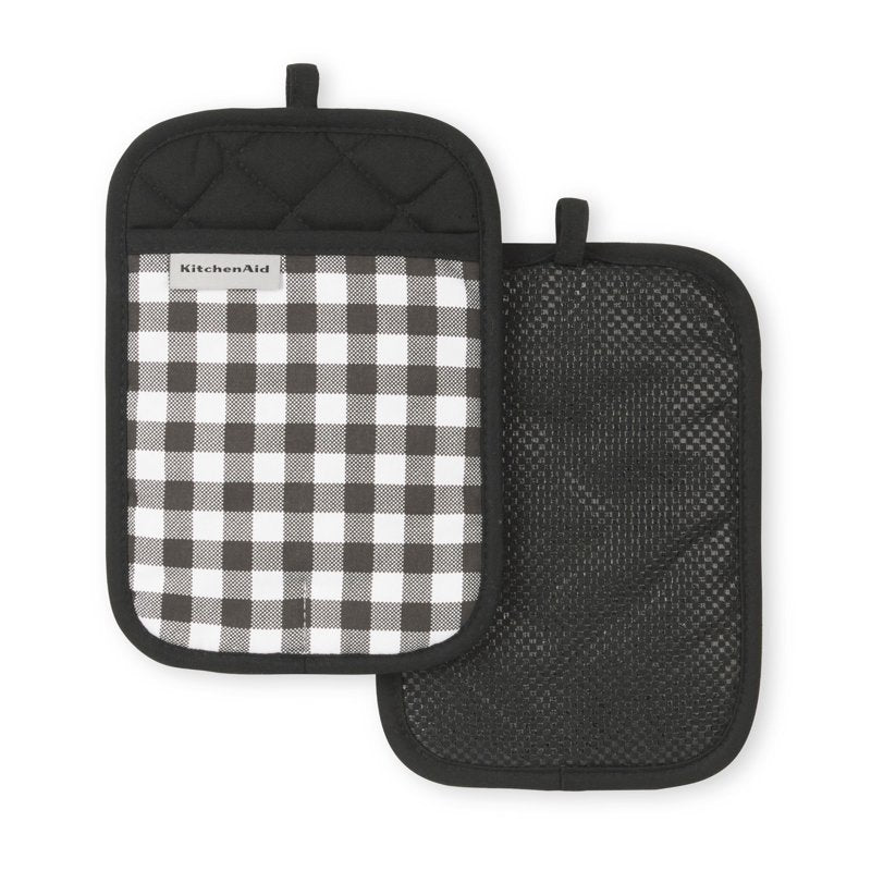 Gingham Pot Holder Set - Matte Black, 2-Pack, 7"x10"