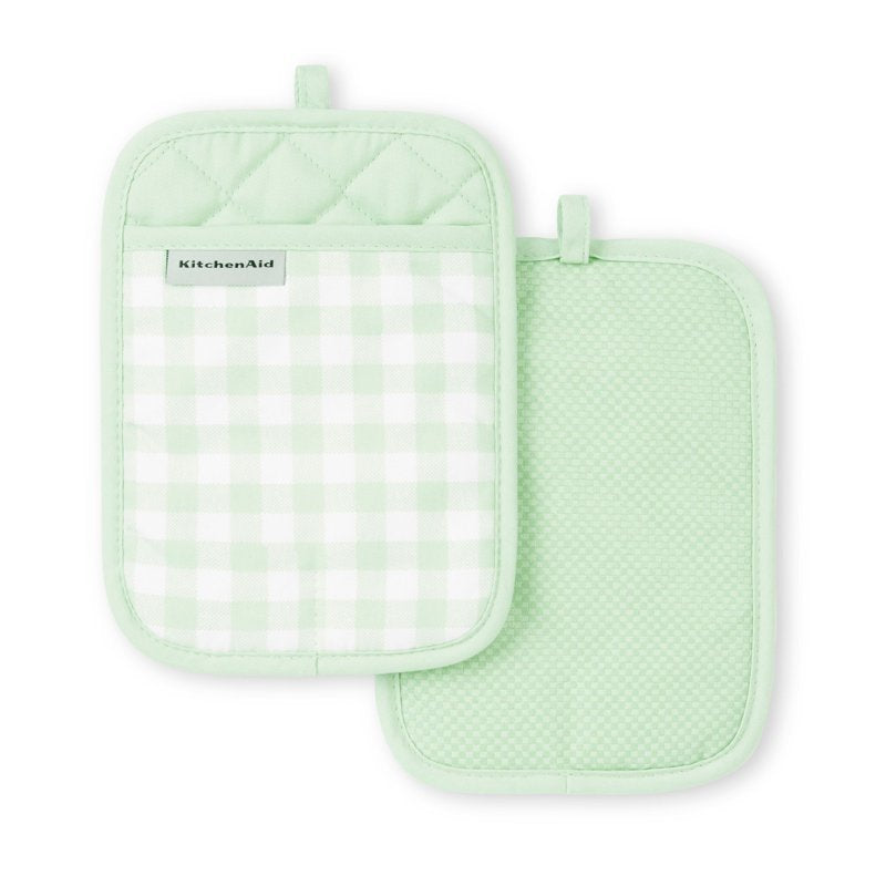 Gingham Pot Holder Set - 2-Pack in Pistachio, 7" x 10"