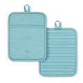 Silicone Oven Mitt Set - Ribbed Soft Heat Resistant, Aqua/White, 7x9 - Set of 2