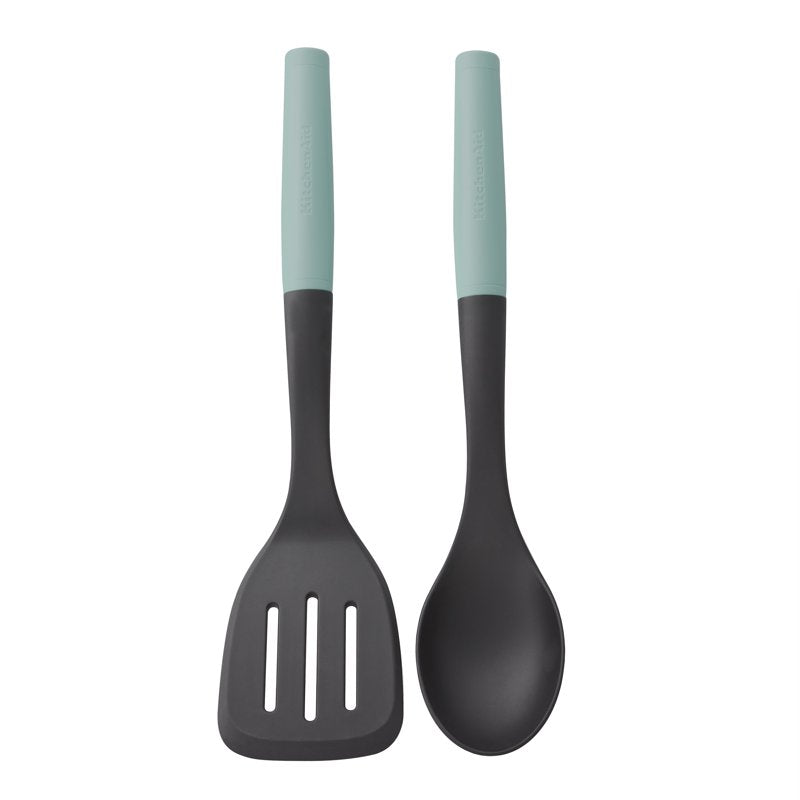 2-Piece Nylon Cooking Tool Set - Short Turner & Basting Spoon in Aqua Sky