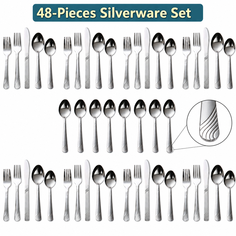48-Piece Stainless Steel Flatware Set for 8 - Silver