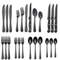 24-Piece Flatware Set for 4 - Modern Black Stainless Steel