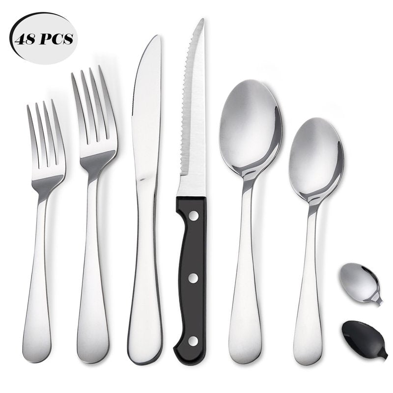 48-Piece Stainless Steel Flatware Set for 8 with Steak Knives - Silver