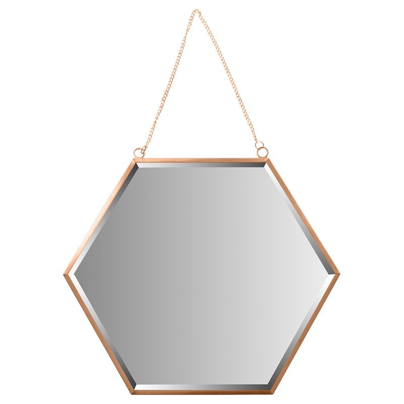 12-Inch Rose Gold Hexagon Wall Mirror with Detachable Chain - Modern Decor