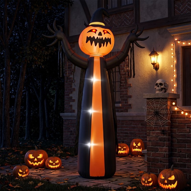 10ft Halloween Inflatable Pumpkin Man Outdoor Decor with Rotating Head & LED Lights
