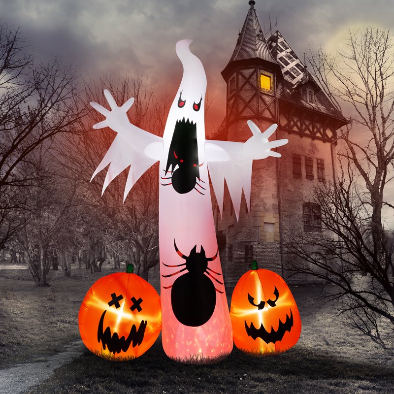 12ft Halloween Inflatable Ghost with Pumpkins Outdoor Decor - Waterproof & Reusable