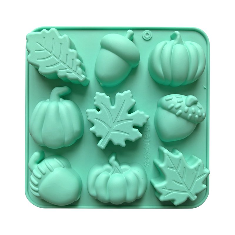 Pink Autumn Pumpkin Maple Leaf Acorn Silicone Mold, 9-Cavity Fall Baking & Craft