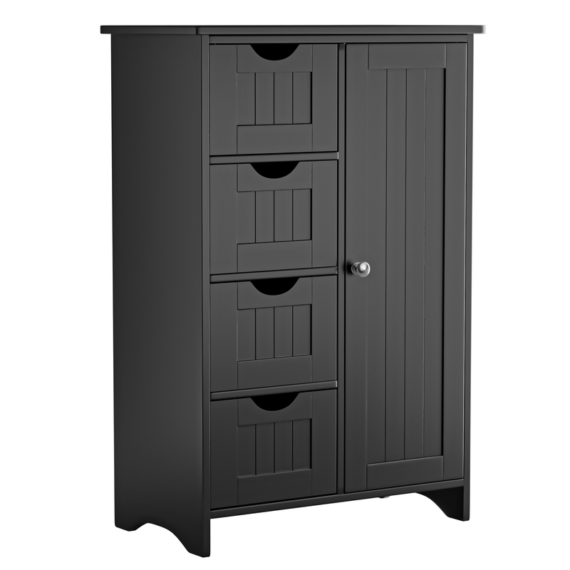 Bathroom Storage Cabinet with 4 Drawers and Cupboard - Black - Freestanding