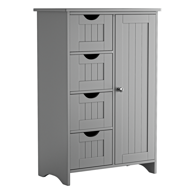 Bathroom Storage Cabinet with 4 Drawers and Cupboard - Gray