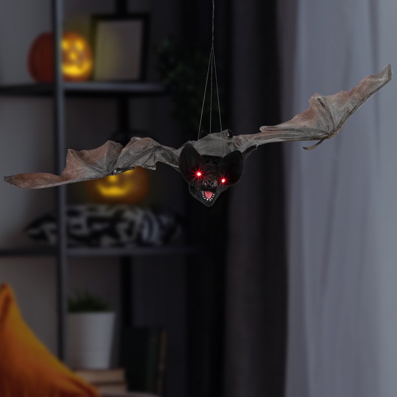 48-Inch LED Lighted Animated Halloween Bat with Moving Wings & Eerie Sounds