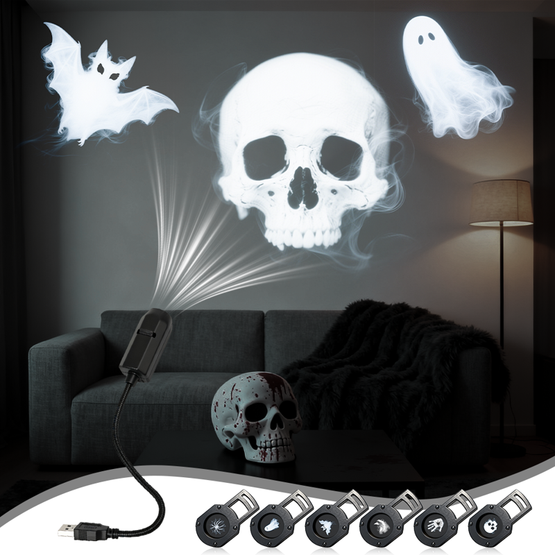 USB Powered Halloween Projector Lights 6-Pack with Multiple Patterns for Home & Party Decor