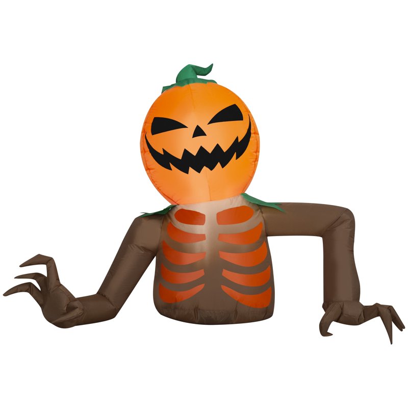 Halloween Inflatable Yard Decor - Pumpkin Skeleton Creeper, 4ft, Multicolor