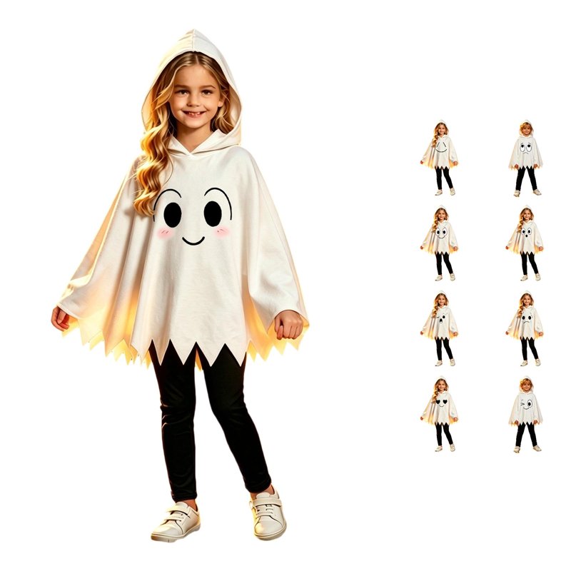 Kids Ghost Face Hooded Costume Set for Halloween - White, 4-5 Years