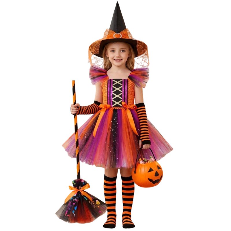 Kids Witch Costume Dress with Accessories - Multicolour, 5-6 Years