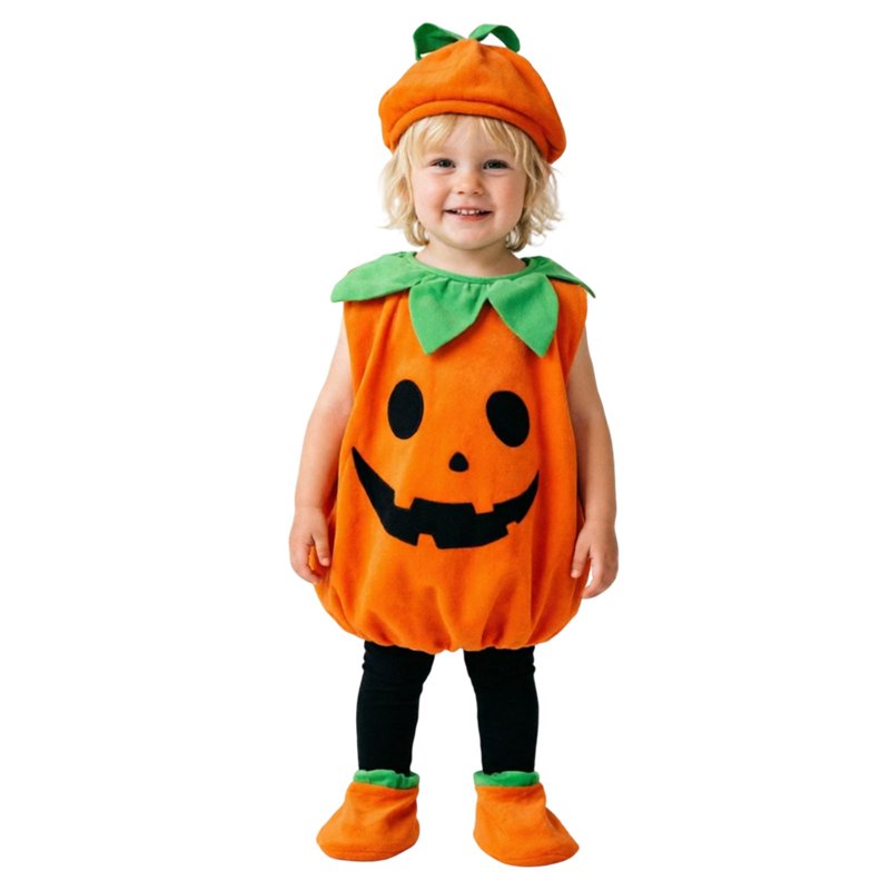 Kids Halloween Pumpkin Costume Set - Unisex Glow-in-the-Dark 3-Piece, 2-3 Years - Orange, Fancy Dress
