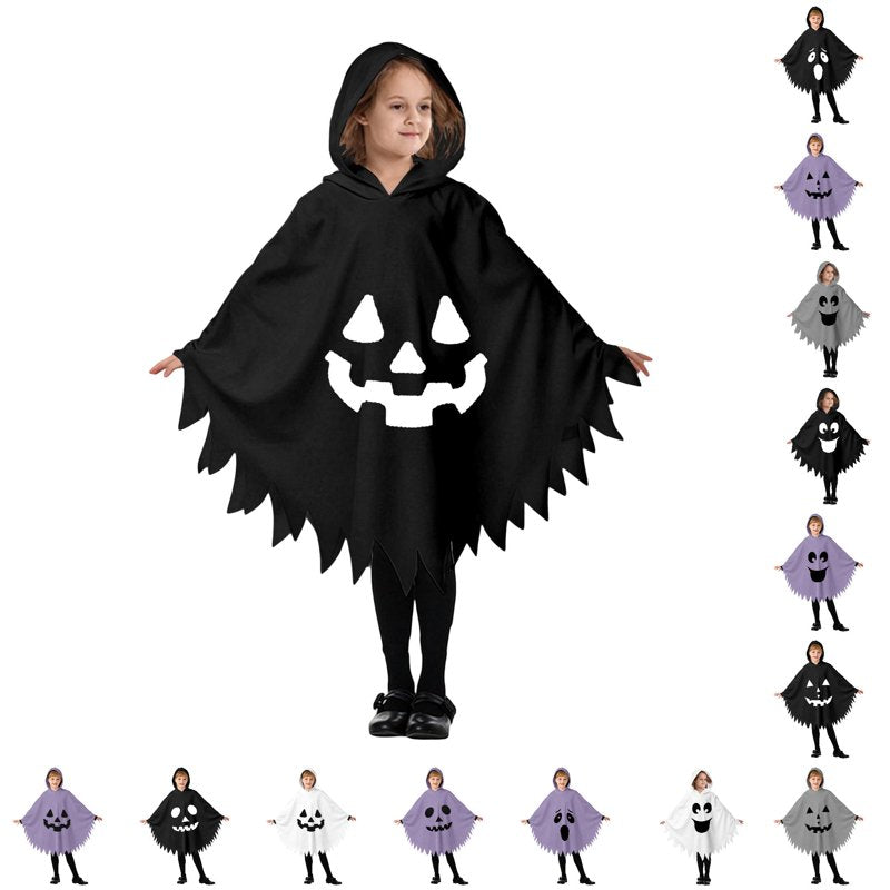 Kids Ghostface Halloween Costume Cape - Unisex Hooded Dress Up for 10-12 Years, Black