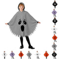 Kids Halloween Ghost Face Costume Cape - Unisex Hooded Dress Up for 10-12 Years - Grey