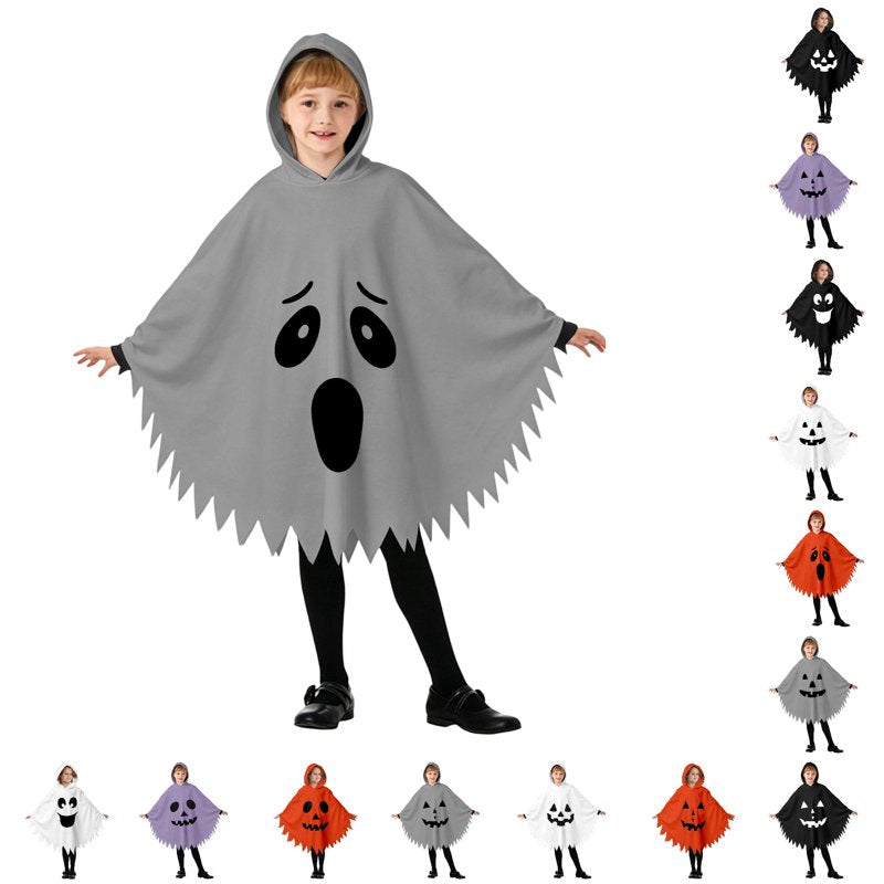 Kids Halloween Ghost Face Costume Cape - Unisex Hooded Dress Up for 10-12 Years - Grey