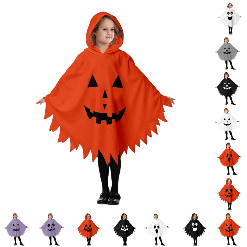Kids Ghost Face Halloween Costume Cape - Unisex Hooded Dress Up for 10-12 Years - Orange, Fancy Dress