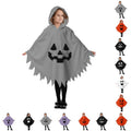 Grey Ghost Face Kids Halloween Costume Cape for Boys and Girls 10-12 Years - Unisex Hooded Dress Up