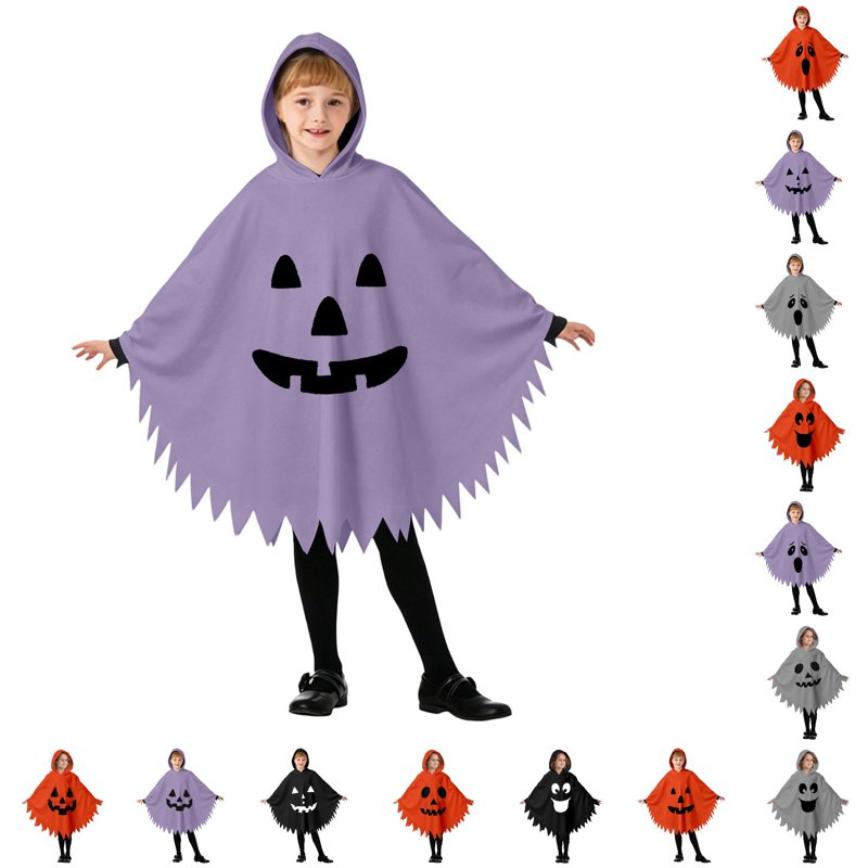 Purple Ghost Face Kids Halloween Costume Cape for Boys Girls 4-6 Years