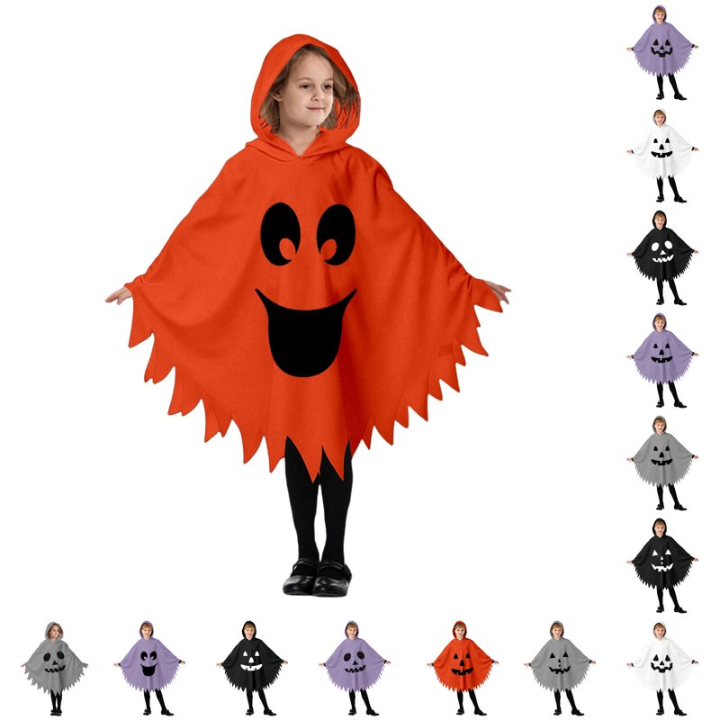 Kids Halloween Ghostface Cape Costume - Unisex Hooded Dress Up - Orange, 7-9 Years