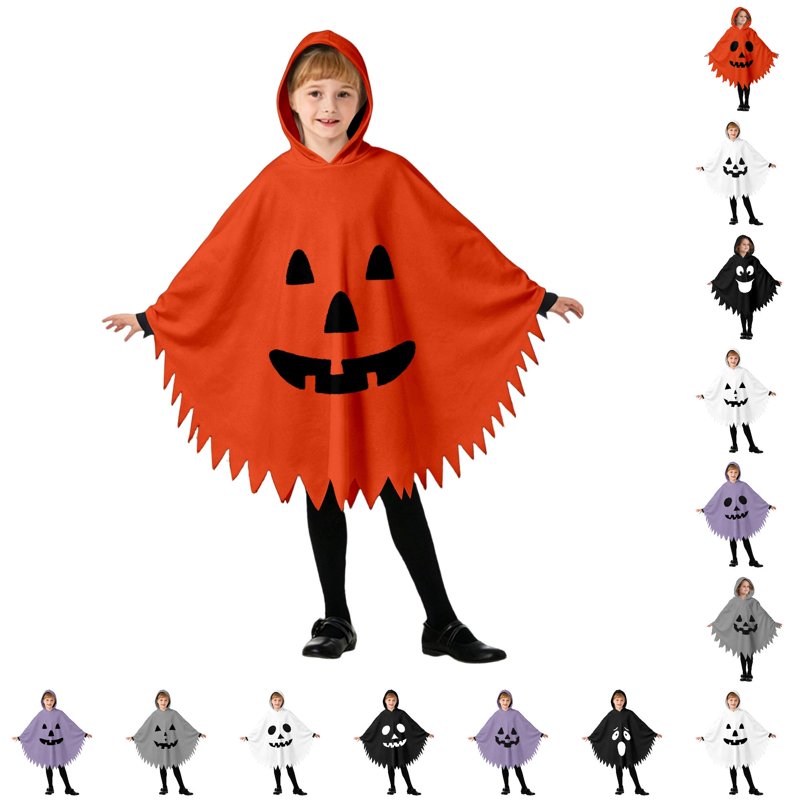 Kids Halloween Costumes Unisex Hooded Pumpkin Cape - Orange, 7-9 Years