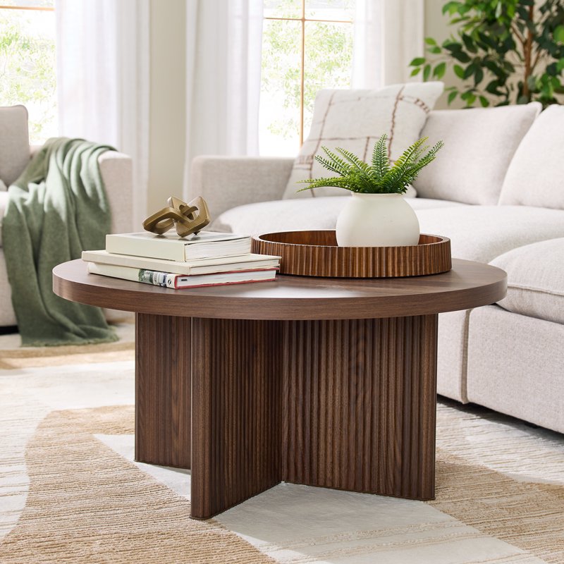 Fluted Coffee Table with Walnut Finish - Multiple Colors
