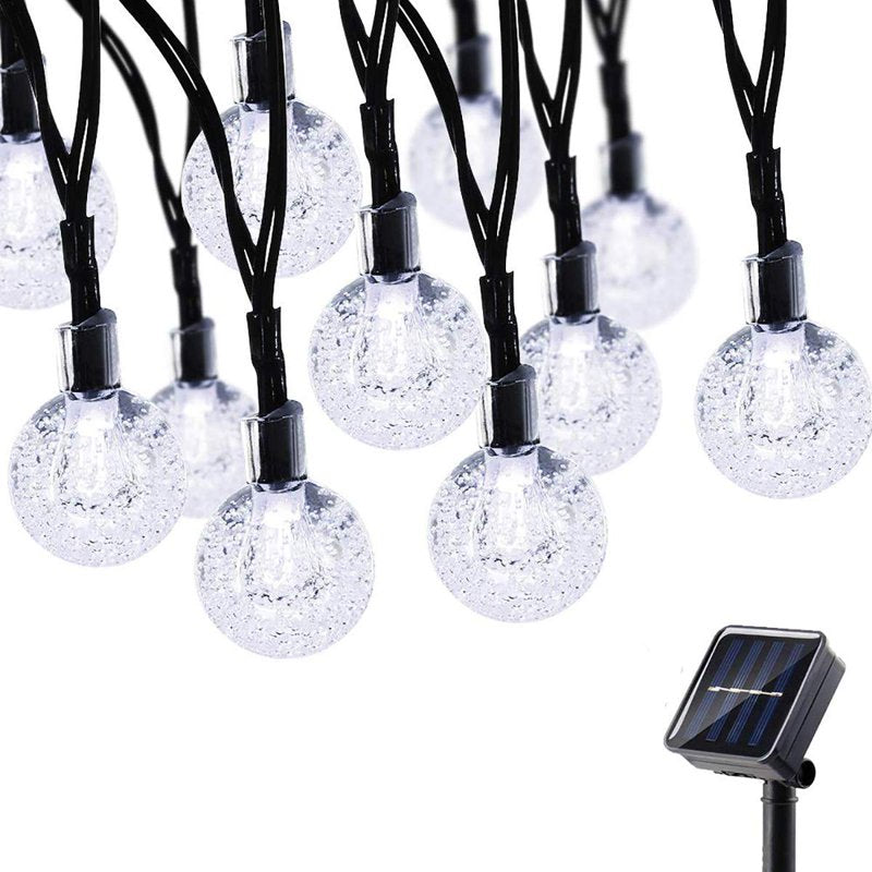 4.85M Solar Crystal Ball String Lights Waterproof LED Bubble Globe Fairy Lights - 8 Modes, White