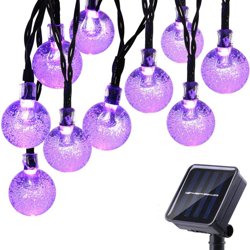 7M Purple Solar Crystal Ball String Lights Waterproof 8 Mode Globe Fairy Lights