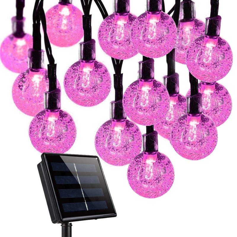 12M Pink Solar Crystal Ball String Lights Waterproof 8 Mode Globe Fairy Lights