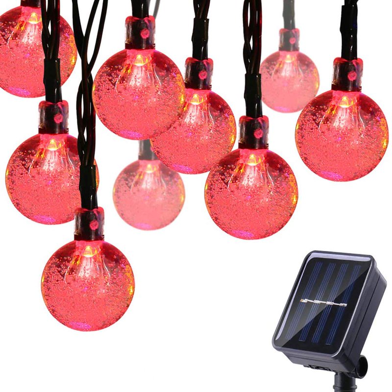 22M 200LED Solar Crystal Ball String Lights Waterproof 8 Mode Globe Fairy Lights - Red