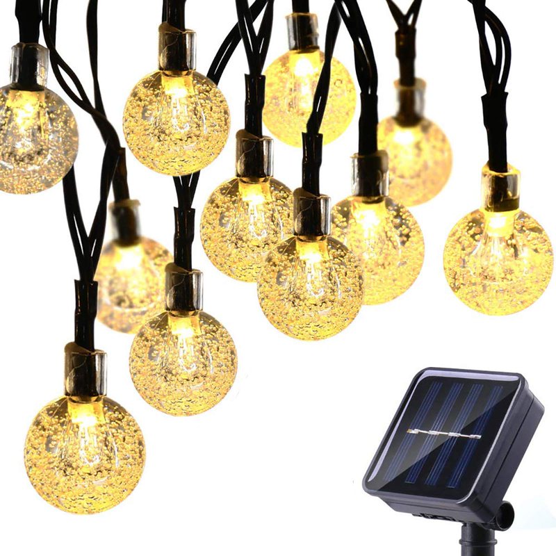 7M Solar Bubble Globe String Lights - Waterproof LED Fairy Lights, 8 Modes, Warm White