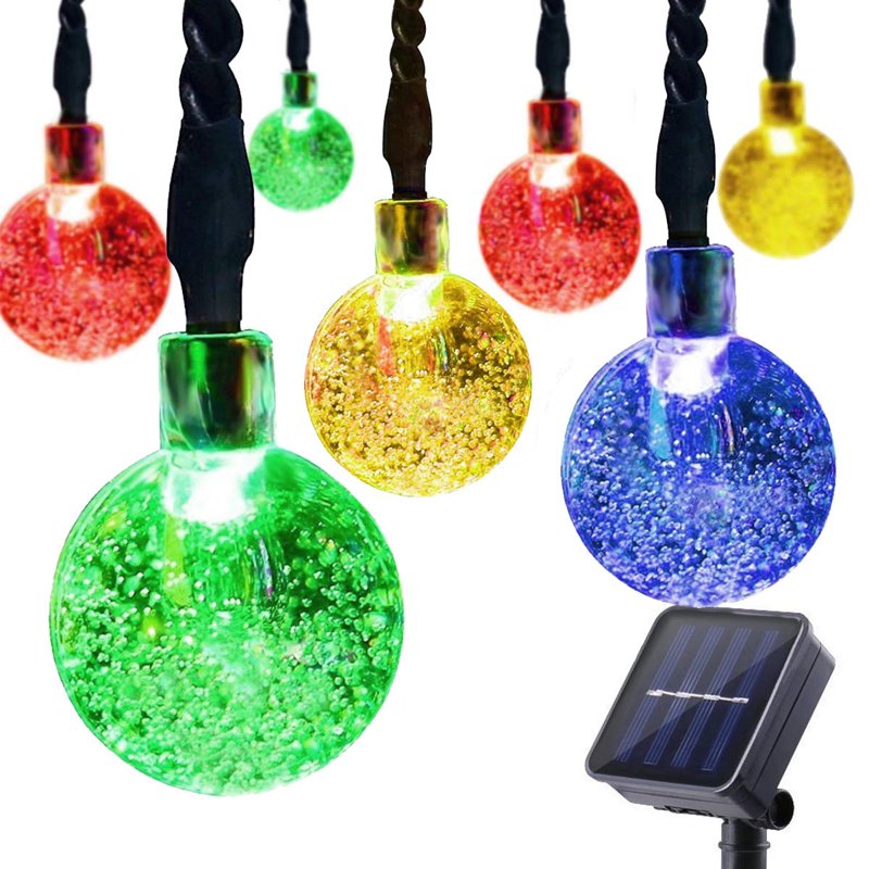 20 LED Solar Bubble Globe String Lights - Waterproof 8 Mode Fairy Lights for Garden & Party - Multi, 4.85M