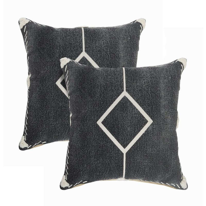 Avant-garde Cotton Pillow Set of 2 - Black & Cream, 20 x 20 inches, Diamond Variation
