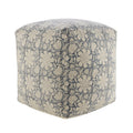 Medium Floral Indoor Square Pouf - Beige & Blue, 20x20x20 Inches - Handmade Geometric Design