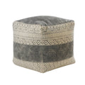 Gray/Beige Medium Tribal Indoor Square Pouf 20x20 Inch - Handcrafted Geometric Footstool