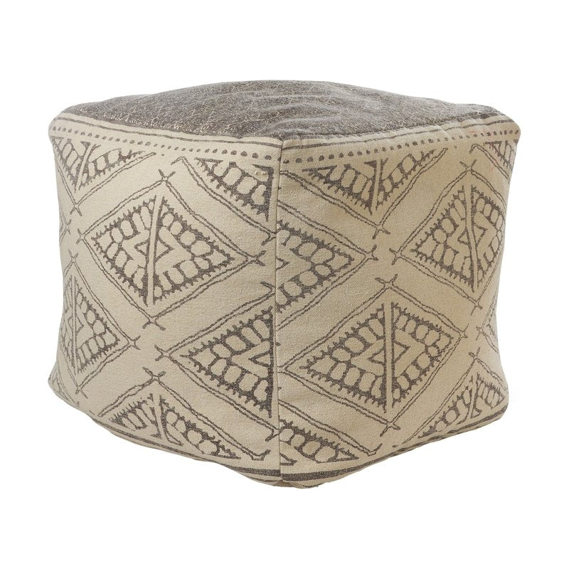 Lr Home Medium Tribal Square Pouf - Gray, 20x20x20 Inches