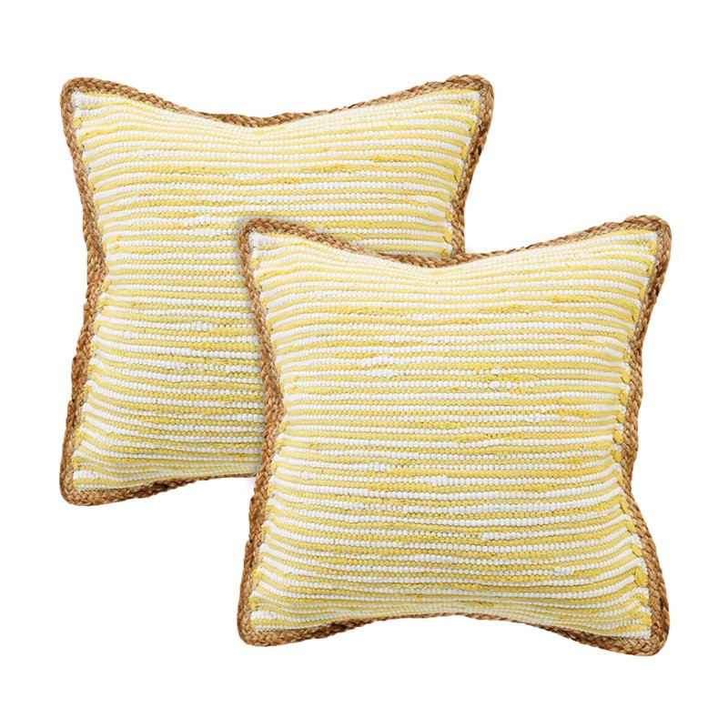 20x20 Inch Decorative Throw Pillow Set - Golden Yellow and White, Jute Border