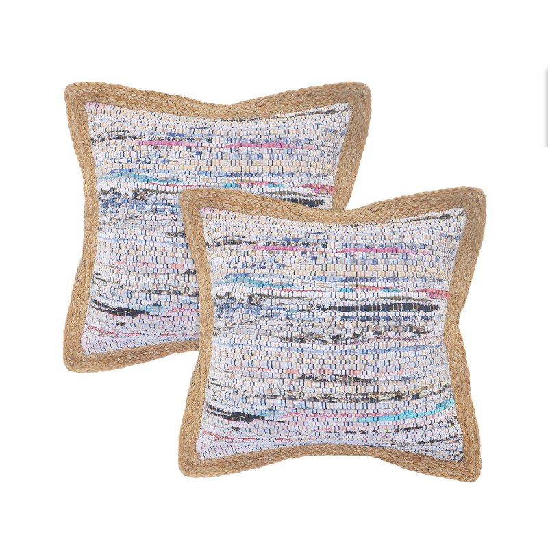 Pastel 20x20 Inch Jute Border Striped Cotton Blend Decorative Throw Pillow Set - LR Home