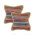 Rainbow 20x20 Inch Jute Border Striped Decorative Throw Pillow Set - Set of 2