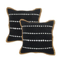 18x18 Black White Jute Border Striped Cotton Throw Pillow Set - Set of 2