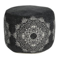 Round Black Medallion Pouf Ottoman - 14 Inch Height, 18 Inch Wide, Versatile Decor